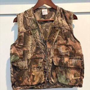 Fieldline Vest Mens Large Brown Camo Hunting Canvas Full Zip Game Pockets Pouch